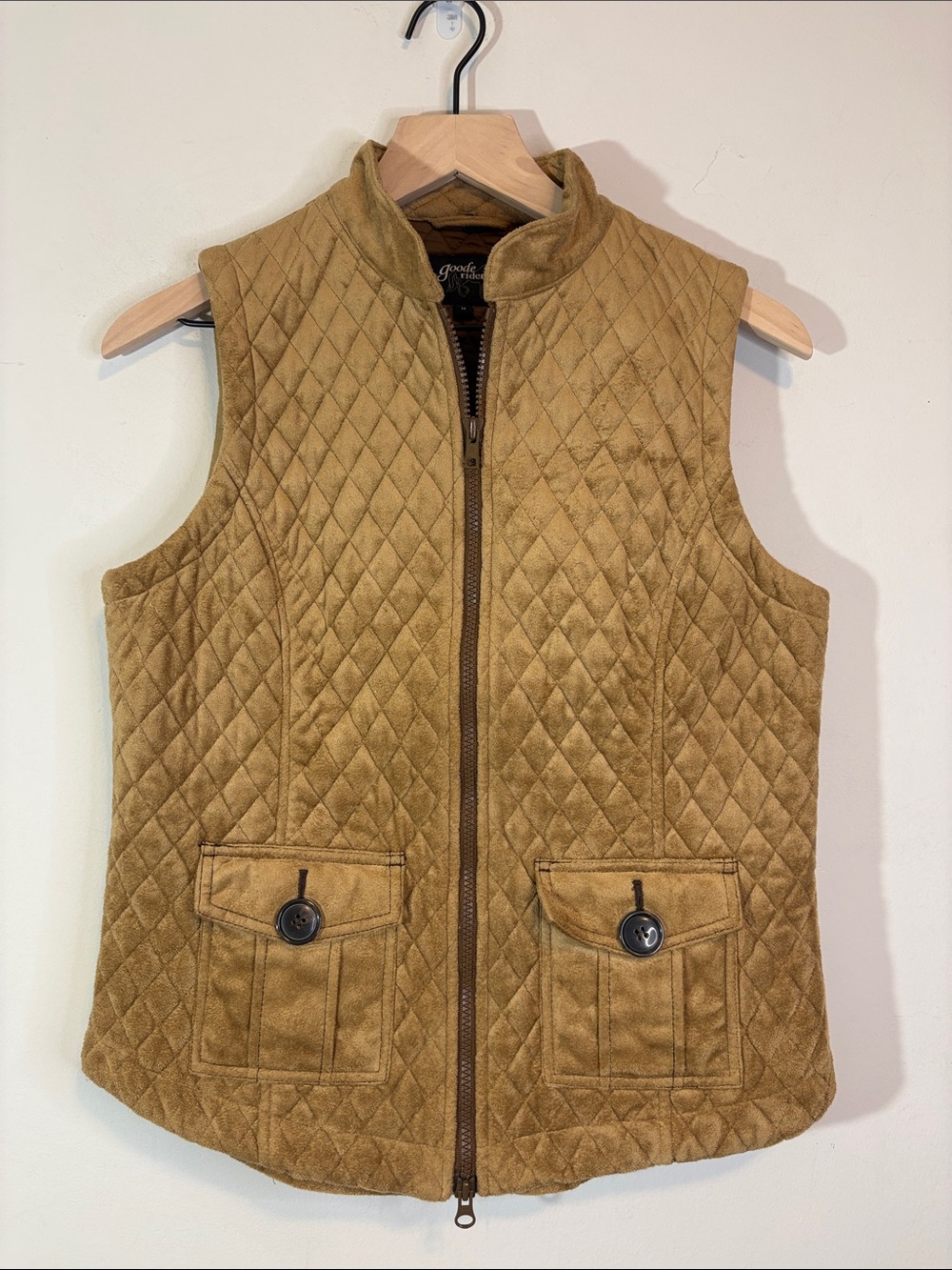 Nubuck Tan Western Goode Rider Women's Quilted Faux Suede Equestrian Riding Vest